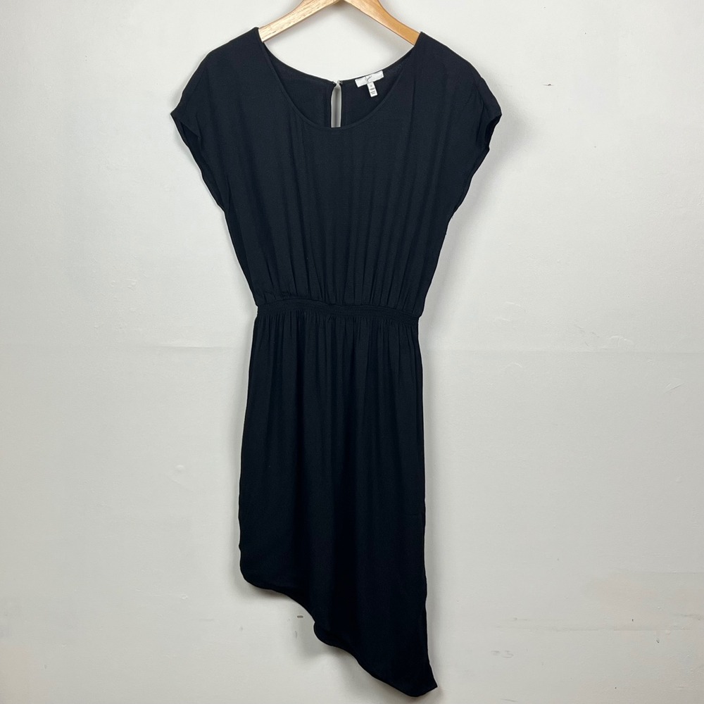 Joie Asymmetrical Black Rayon Dress Cap Sleeve Elastic Waist J095-31044 Womens S